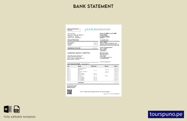 listo para imprimir plantilla de word   extracto de cuenta del banco Jamuna de B